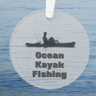 Adorno Pesca en kayak oceánico Silueta negra Kayak azul