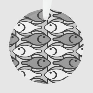 Adorno Pescado moderno de medio siglo, gris, blanco y neg