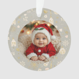 Adorno Photo Ornament – Gold Hearts, Bottles & Paw Prints