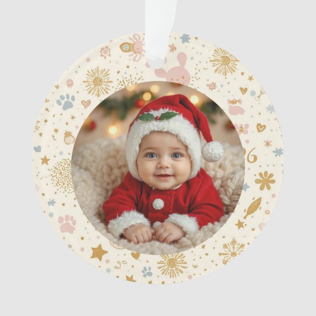 Adorno Photo Ornament – Golden Fireworks, Paw Prints (Anverso)