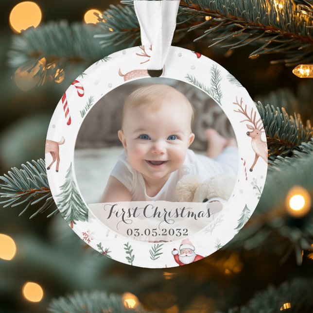 Adorno Phto First Christmas Script Classic Rustic Pattern (Subido por el creador)