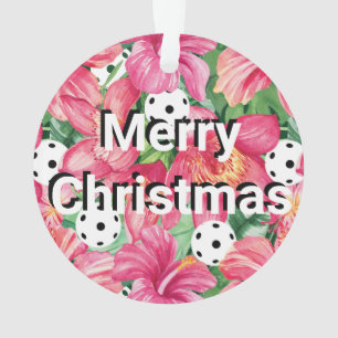 Adorno 🌺 🌴 Pickleball tropical con hibisco, con texto