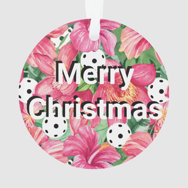Adorno 🌺 🌴 Pickleball tropical con hibisco, con texto (Reverso)