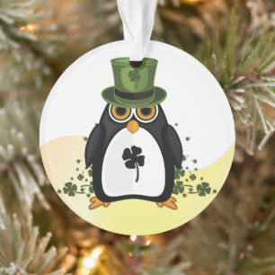 Adorno Pingüino Afortunado Día de San Patricio Trébol Irl