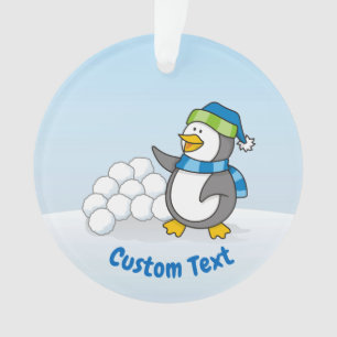 Adorno Pingüino pequeño con bolas de nieve ondeando