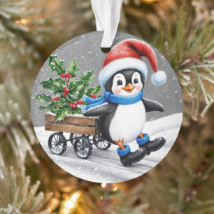 Adorno Pingüino Usando arte Navidad Santa hat