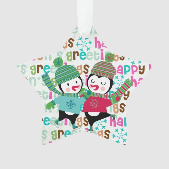 Adorno Pingüinos de patinaje Personalizado Fiesta Ornamen (Anverso)
