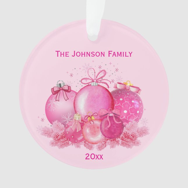 Adorno Pink Christmas Balls Ornament  (Anverso)
