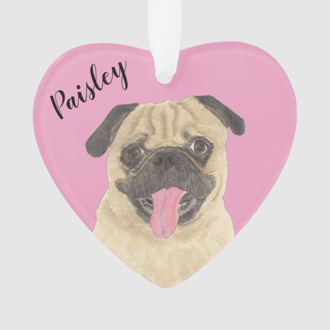 Adorno Pink Heart Pug personalizado (Anverso)