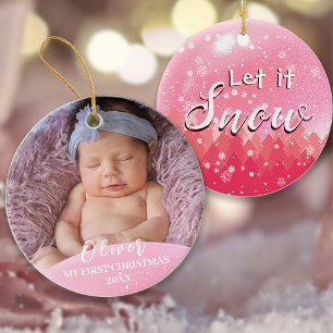 Adorno Pink Let it Snow Baby Primer Navidad Personalizado
