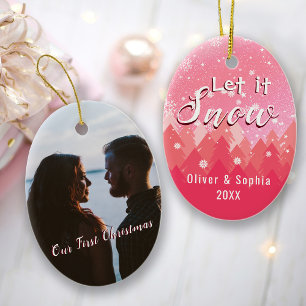 Adorno Pink Let it Snow First Christmas Photo