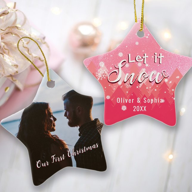 Adorno Pink Let it Snow First Christmas Photo (Subido por el creador)