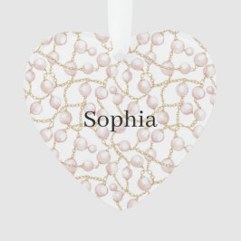 Adorno Pink Pearls Gold Chain Christmas