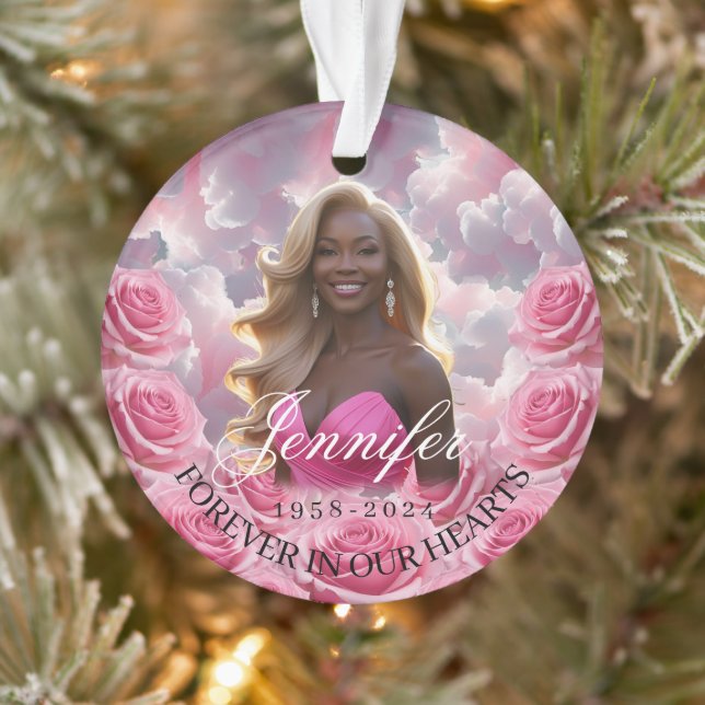 Adorno Pink Roses Memorial Christmas Tree Ornament  (Árbol)