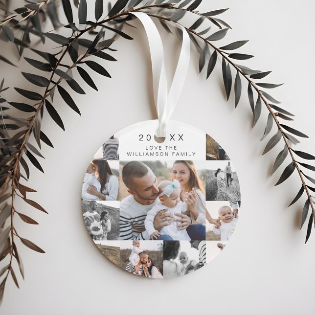 Adorno Pino negro y oro de múltiples Collages de fotos de (Multiple Grid Photo Collage Black & Gold Pine Ornament)