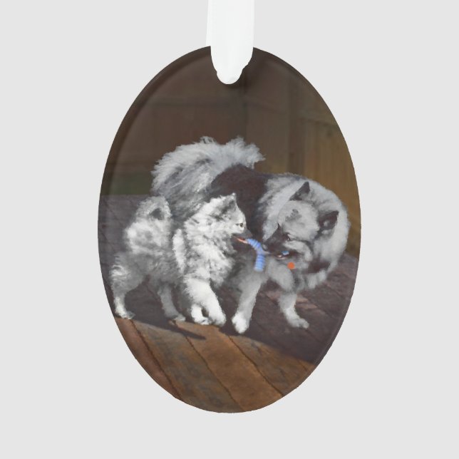 Adorno Pintado Keeshond Playtime - Arte Perro Original. (Reverso)