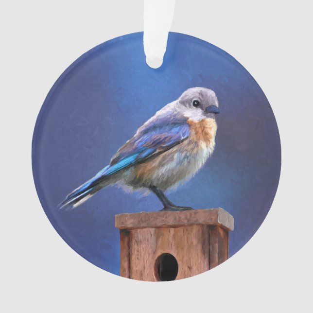 Adorno Pintura de ave azul (hembra) - Arte original de av (Anverso)