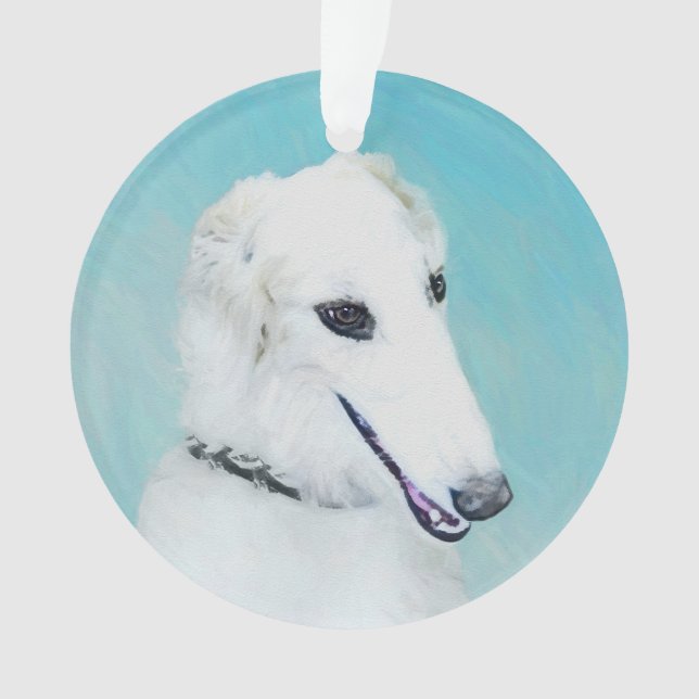 Adorno Pintura de Borzoi (blanco) - Arte de perro origina (Anverso)