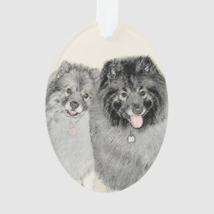 Adorno Pintura de madre y hijo Keeshond - Arte de perro o