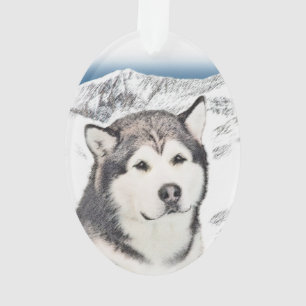 Adorno Pintura de Malamute de Alaska - Arte de Perro Orig