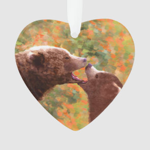Adorno Pintura de oso pardo y peine - Arte de vida salvaj