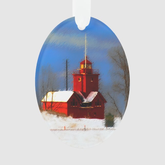 Adorno Pintura roja grande del faro - arte original (Anverso)