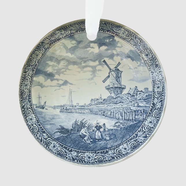 Adorno Placa holandesa del molino de viento Blue Delft (Anverso)