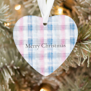 Adorno Plaid Navidad Rayas Blancas Azules Rosadas