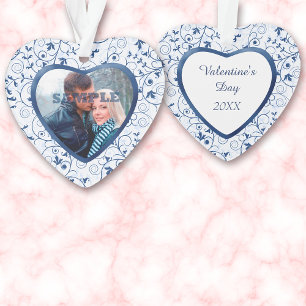 Adorno Plantilla de foto de Blue Swirl Heart Valentine