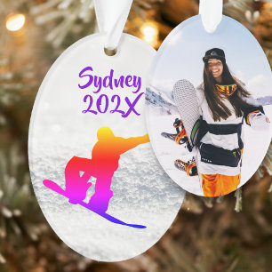 Adorno Plantilla de foto de snowboarding femenino ovalada