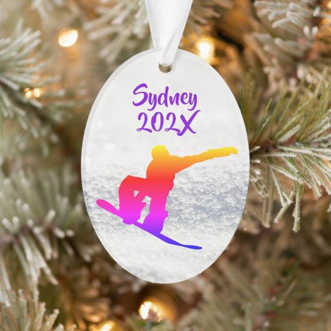 Adorno Plantilla de fotografía femenina Snowboard Oval (Árbol)