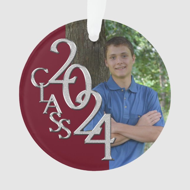 Adorno Plata de graduación y Borgoña Foto 2024 (Anverso)