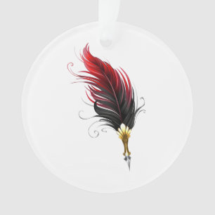 Adorno Pluma roja con plumilla dorada