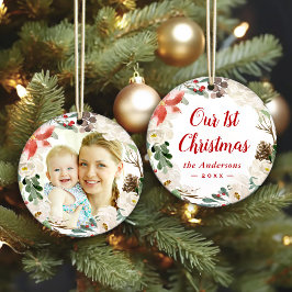 Adorno Poinsettia Floral Wreath primera foto de Navidad