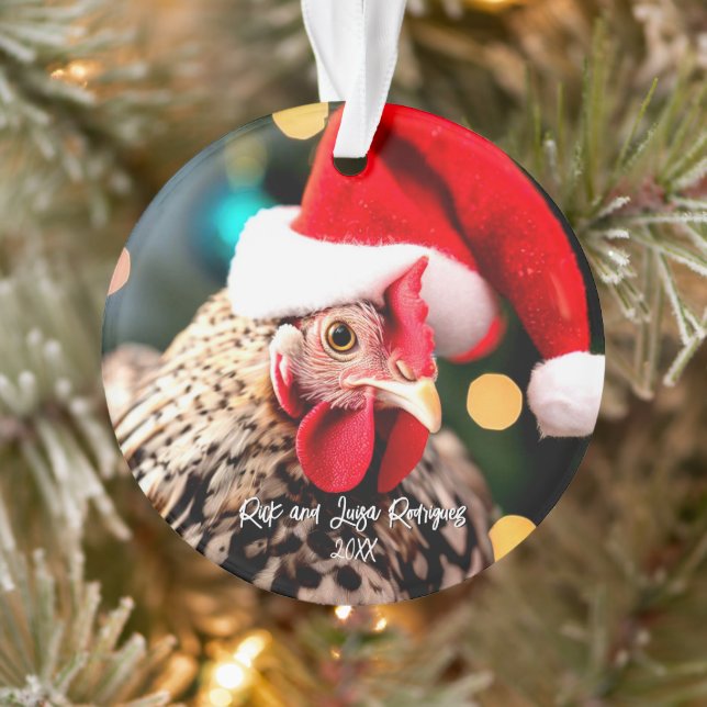 Adorno Pollo Sussex envuelto en Navidades de Santa Hat (Árbol)