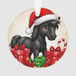 Adorno Poni negro lindo con sombrero de Santa