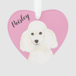 Adorno Poodle blanco de corazón rosado personalizado