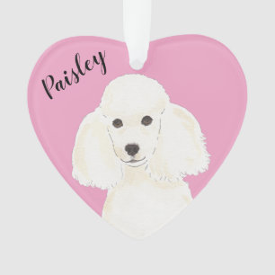 Adorno Poodle blanco de corazón rosado personalizado