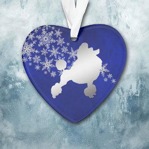 Adorno Poodle de copo de nieve de plata azul