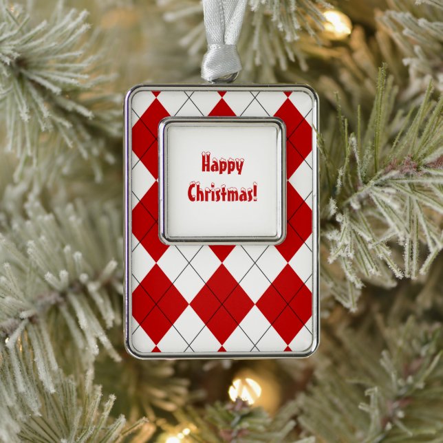 Adorno Preppy Argyle Tartán Diamond Plage rojo blanco (Árbol)