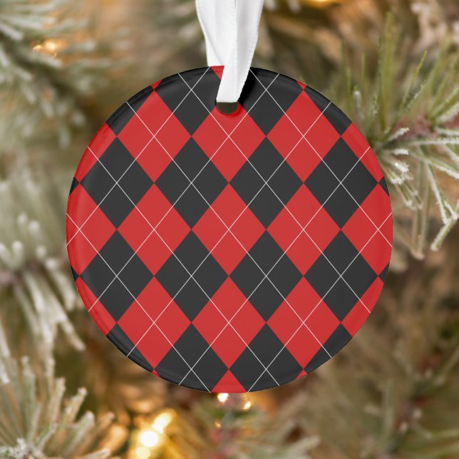 Adorno Preppy Argyle Tartán Diamond Plantado Rojo Negro (Árbol)