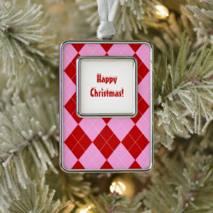 Adorno Preppy Argyle Tartán Diamond Plantado Rojo Rosa
