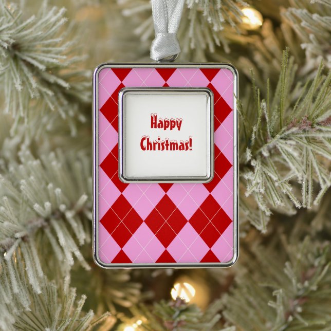 Adorno Preppy Argyle Tartán Diamond Plantado Rojo Rosa (Árbol)