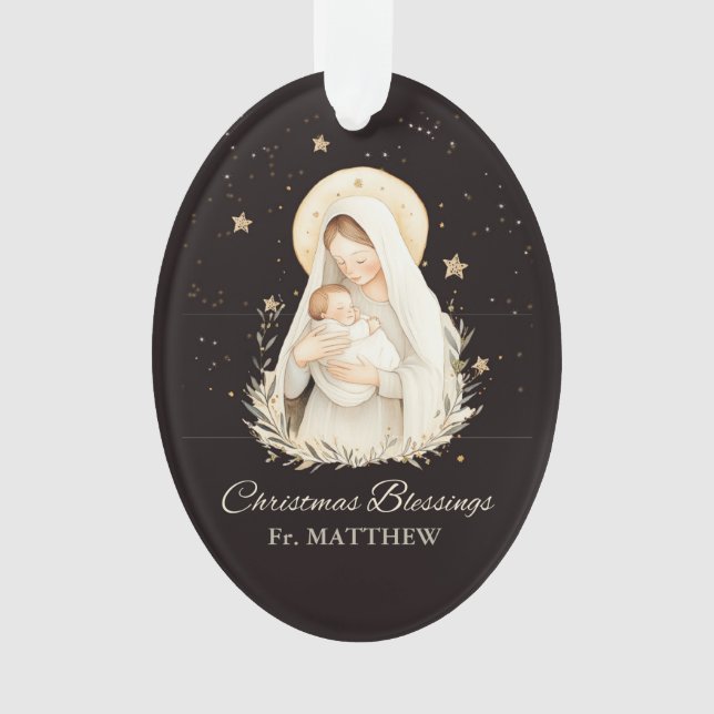 Adorno Priest Christmas Blessings Madonna Child Black (Anverso)