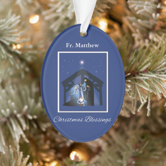 Adorno Priest Christmas Blessings, Nativity Scene on Blue (Árbol)