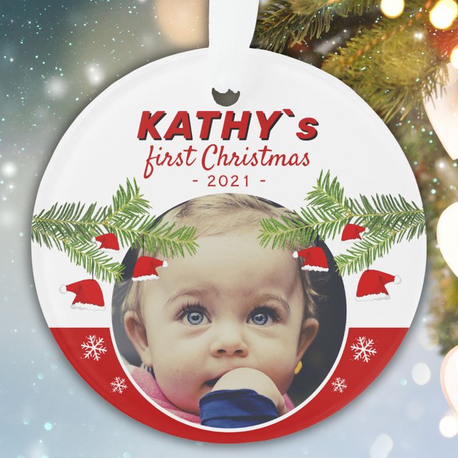 Adorno Primer bebé de Navidad Santa Hat Pine Photo Ornam (Subido por el creador)