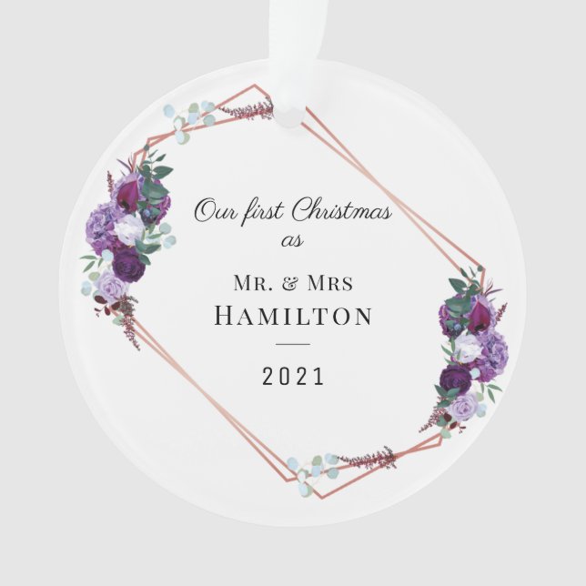 Adorno Primer marco geométrico floral púrpura de Navidad (Anverso)