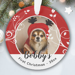 Adorno Primer Navidad de Cachorros Foliage Dog Name Photo