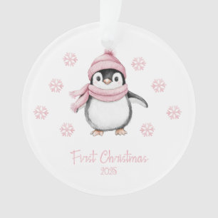 Adorno Primer Navidad de Pingüino Rosa
