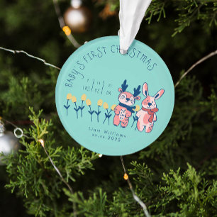 Adorno Primer Navidad del bebé amigos renos lindos